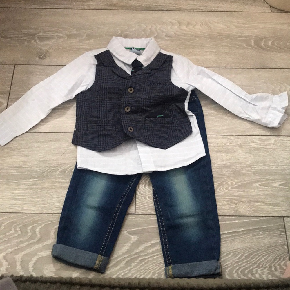 Baby boy 2 piece shirt & denim pant set 18 months